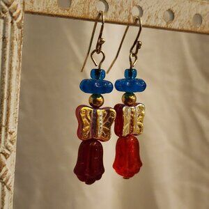 OOAK New Handcrafted Glass & Metal Bead Earrings, Silver-Plated Ear Wires, Gift!